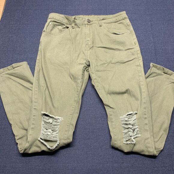 Classic B MENS Jeans Size 32x30 Distressed Khaki Army Green Skinny Jeans GB18401 - Picture 4 of 9